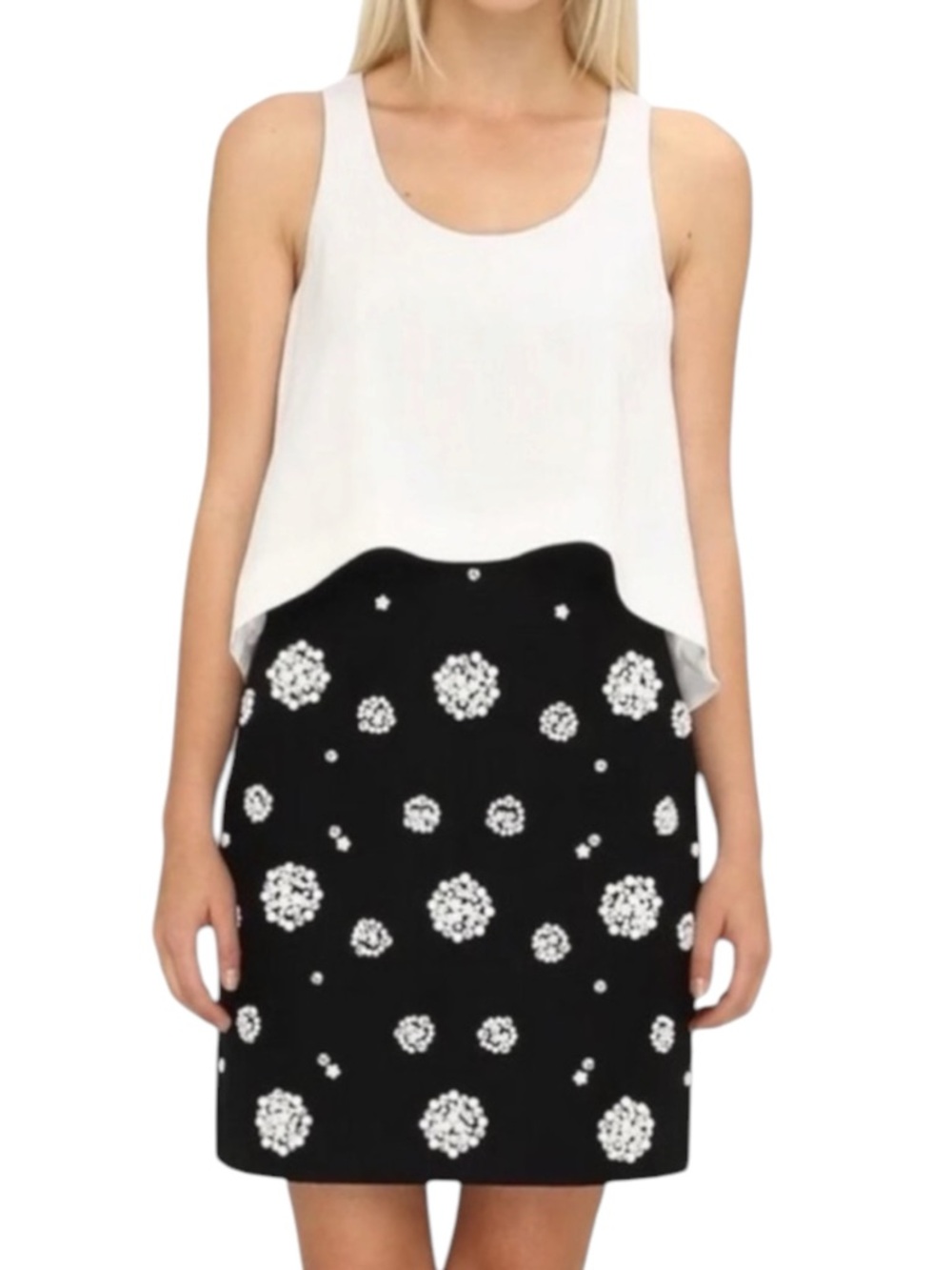 3.1 Phillip Lim Double Layer Beaded Skirt Mini Dress in White/Navy Size 2